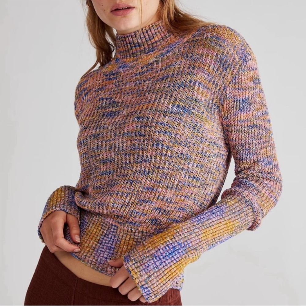 NWT Free People XS Blair Candy Combo Mock Neck Spacedye Pullover Sweater